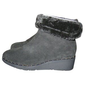 Steven by Steve Madden Bingo Black Suede Leather Fur Collared wedge boots sz 9.5